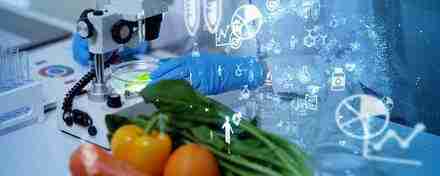 Image of a lab and vegetables, depicting food science. 