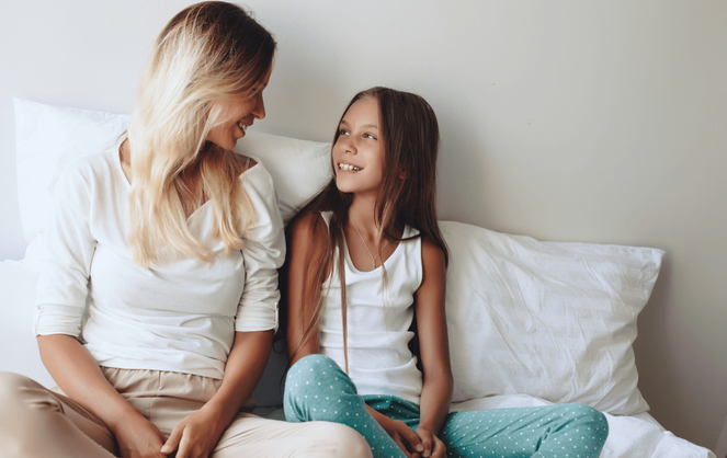 mom and daughter talkjing
